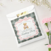 Pink Coquette Bow Bear Plaid Birthday Dessert Geschenktütchen (Versiegelt)