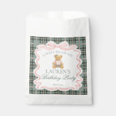 Pink Coquette Bow Bear Plaid Birthday Dessert Geschenktütchen (Vorderseite)