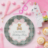 Pink Coquette Bow Bear Plaid Birthday  Pappteller (Party)