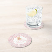 Pink Coquette Bow Bear Plaid Birthday Runder Pappuntersetzer (Vor Ort)