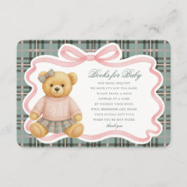 Pink Coquette Bow Bear Plaid Books for Baby Card Begleitkarte