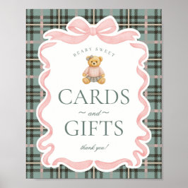 Pink Coquette Bow Bear Plaid Cards & Gifts Poster