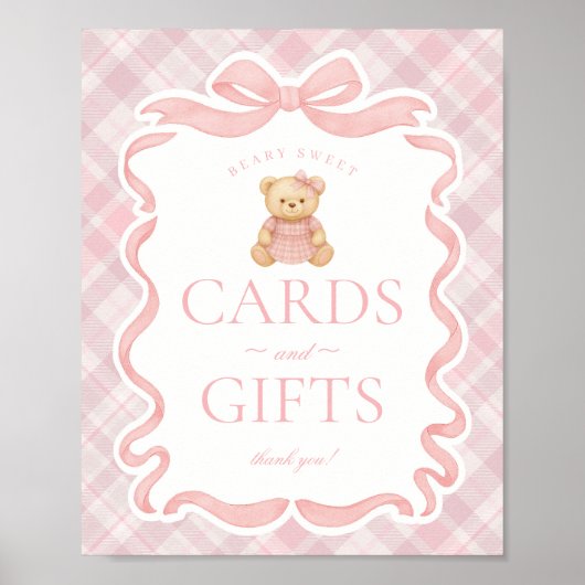 Pink Coquette Bow Bear Plaid Cards & Gifts Poster (Vorne)
