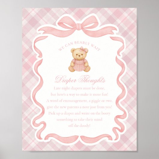Pink Coquette Bow Bear Plaid Diaper Thoughts Poster (Vorne)