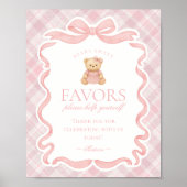Pink Coquette Bow Bear Plaid Party Favors Sign Poster (Vorne)