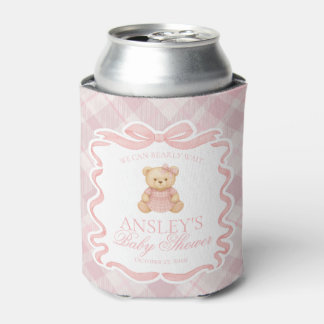 Pink Coquette Bow Bear Tartan Baby Shower Favor Dosenkühler