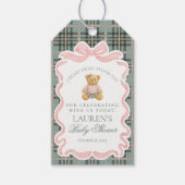 Pink Coquette Bow Bear Tartan Baby Shower Favors Geschenkanhänger (Vorderseite)