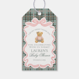 Pink Coquette Bow Bear Tartan Baby Shower Favors Geschenkanhänger