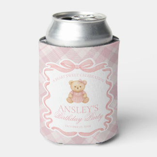 Pink Coquette Bow Bear Tartan Birthday Favor Dosenkühler