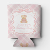 Pink Coquette Bow Bear Tartan Birthday Favor Dosenkühler (Rückseite)