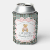 Pink Coquette Bow Bear Tartan Birthday Favor Dosenkühler (Kanne Rückseite)