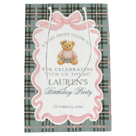 Pink Coquette Bow Bear Tartan Birthday Favors Mittlere Geschenktüte