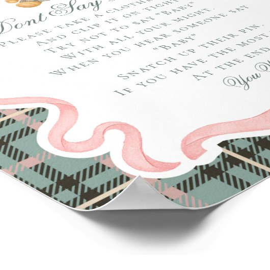 Pink Coquette Bow Bear Tartan Dont Say Baby Game Poster (Ecke)
