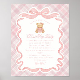 Pink Coquette Bow Bear Tartan Dont Say Baby Game Poster