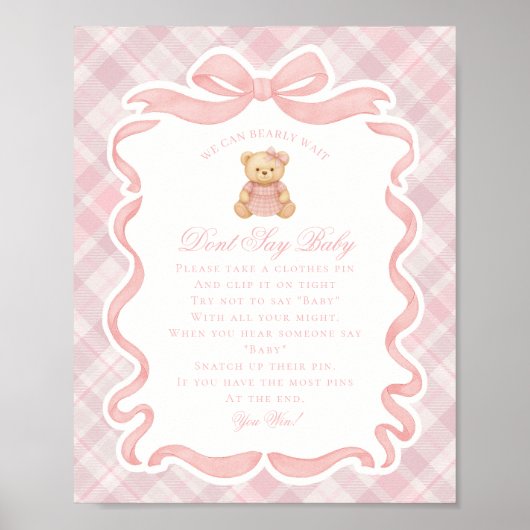 Pink Coquette Bow Bear Tartan Dont Say Baby Game Poster (Vorne)