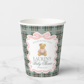 Pink Coquette Bow Bear Tartan Plaid Baby Shower Pappbecher (Rückseite)