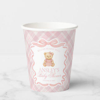 Pink Coquette Bow Bear Tartan Plaid Baby Shower Pappbecher
