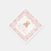 Pink Coquette Bow Bear Tartan Plaid Baby Shower Serviette (Ecke)