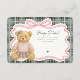 Pink Coquette Bow Bear Tartan Plaid Details Card Begleitkarte