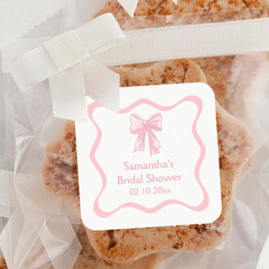 Pink Coquette Bow binden das Brautparty des Knoten Quadratischer Aufkleber