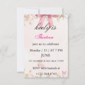 Pink Coquette Bow Birthday Invitation Dankeskarte (Vorderseite)