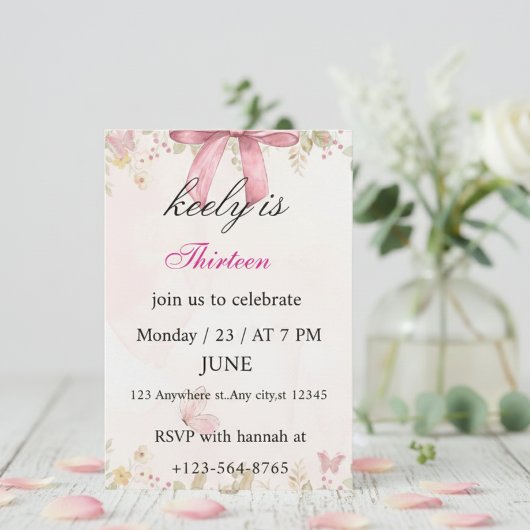 Pink Coquette Bow Birthday Invitation Dankeskarte