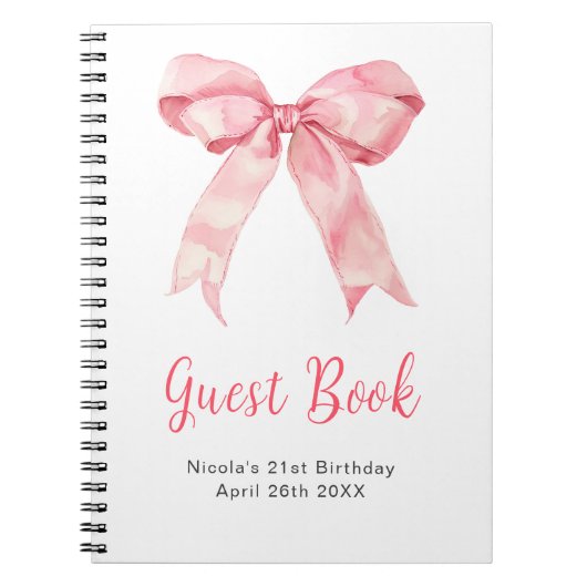 Pink Coquette Bow Birthday Party Guest Book Notizblock (Vorderseite)