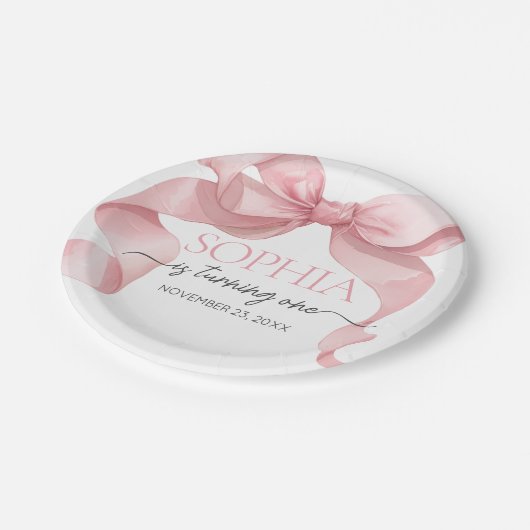 Pink Coquette Bow Birthday Party Pappteller (Schrägansicht)