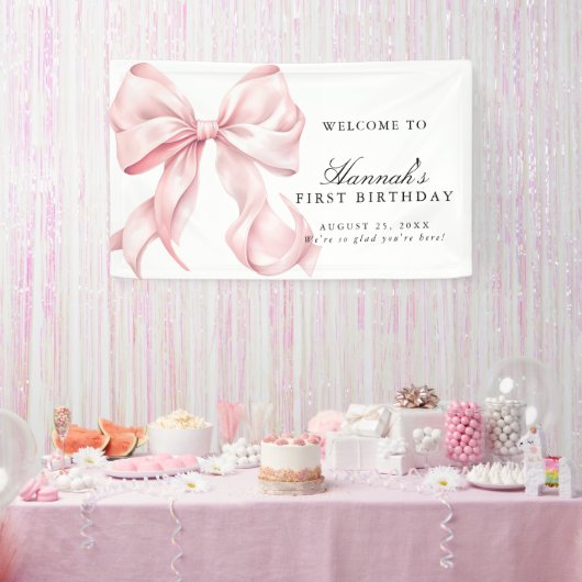 Pink Coquette Bow Birthday Party Welcome Sign Banner (Party)