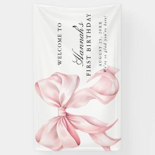 Pink Coquette Bow Birthday Party Welcome Sign Banner (Vertikal)