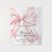 Pink Coquette Bow Birthday Party Welcome Sign Wandteppich (Vorderseite)