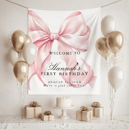 Pink Coquette Bow Birthday Party Welcome Sign Wandteppich