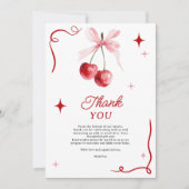 Pink Coquette Bow Cherry auf der Girl Baby Dusche Dankeskarte (Vorderseite)