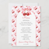 Pink Coquette Bow Cherry Baby Shower Menu Dankeskarte (Vorderseite)