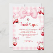Pink Coquette Bow Cherry Birthday Dankeskarte (Vorderseite)