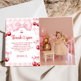 Pink Coquette Bow Cherry Birthday Foto Dankeskarte
