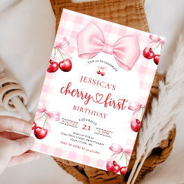 Pink Coquette Bow Cherry erste Geburtstagsparty Einladung
