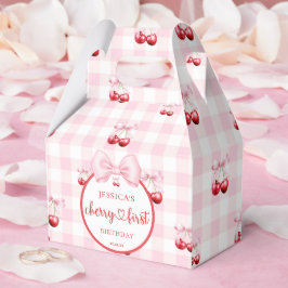 Pink Coquette Bow Cherry First Birthday Party Geschenkschachtel