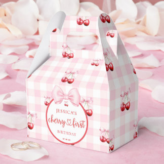 Pink Coquette Bow Cherry First Birthday Party Geschenkschachtel