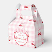 Pink Coquette Bow Cherry First Birthday Party Geschenkschachtel (Rückseite)