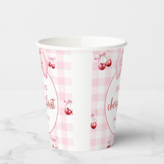 Pink Coquette Bow Cherry First Birthday Party Pappbecher (Links)