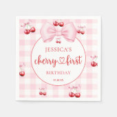 Pink Coquette Bow Cherry First Birthday Party Serviette (Vorderseite)