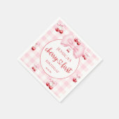 Pink Coquette Bow Cherry First Birthday Party Serviette (Ecke)
