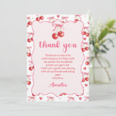 Pink Coquette Bow Cherry Geburtstag Danke Karte (Stehend Vorderseite)