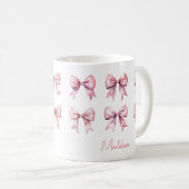 Pink Coquette Bow Custom Name Kaffeetasse (VorderseiteRechts)