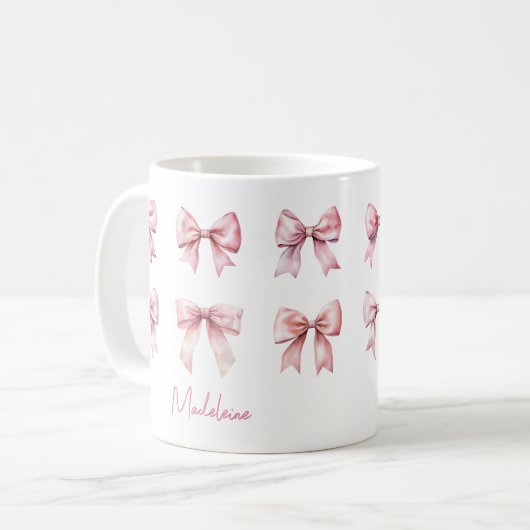 Pink Coquette Bow Custom Name Kaffeetasse (Vorderseite Links)