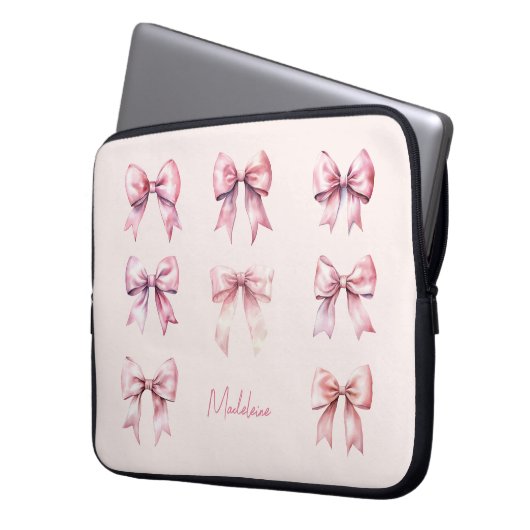 Pink Coquette Bow Custom Name Laptopschutzhülle (Vorderseite Links)