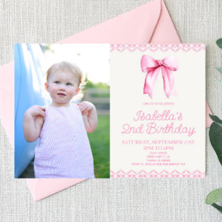 Pink Coquette Bow Custom Picture Birthday Party Einladung