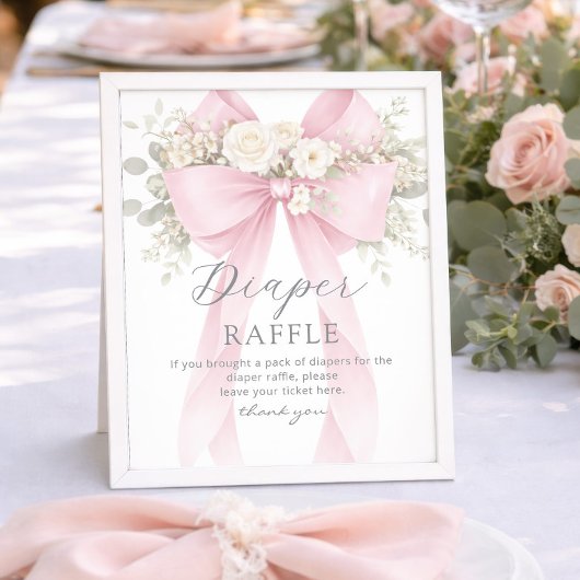 Pink Coquette Bow Diaper raffle Baby shower Poster