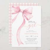 Pink Coquette Bow Es ist ein Girl Baby Dusche Ging Einladung (Vorne/Hinten)